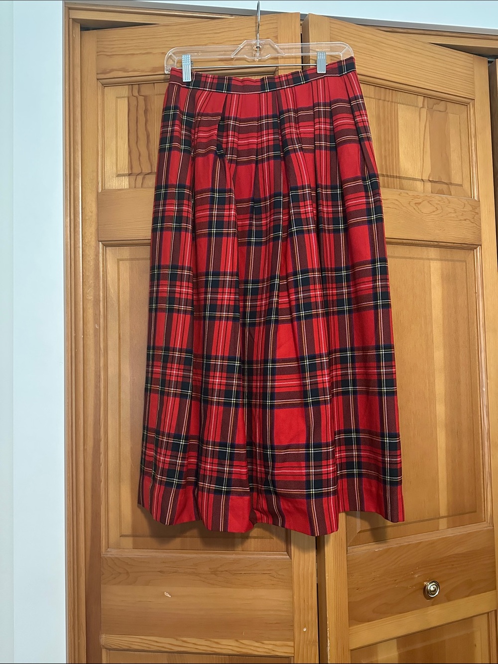 Lands' End Red Plaid Midi Skirt with Tartan Pleats
